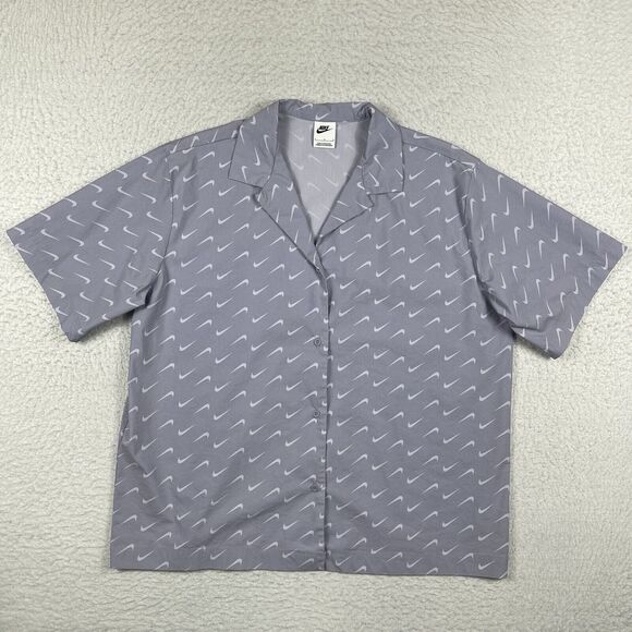 Nike Tops - Nike Shirt Womens Large Indigo Haze NSW Everyday MOD Woven AOP Swoosh Ladies Top